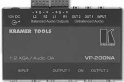 Kramer VP-200NA Усилитель-распределитель 1:2 сигналов VGA высокого разрешения и симметричных и несимметричных звуковых сигналов, 400 МГц (VGA + AUDIO; Tools)