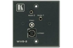 Kramer WVS-2 Настенная панель с разъемами 6-pin для коммутации сигналов S-video (разъем 4-pin), 1 RCA и 2 разъема mini Jack (3,5 мм) для комутации аудиосигналов (Евро) (S-Video, RCA, 2 Jack 3.5, Phoenix; Wall Plate)